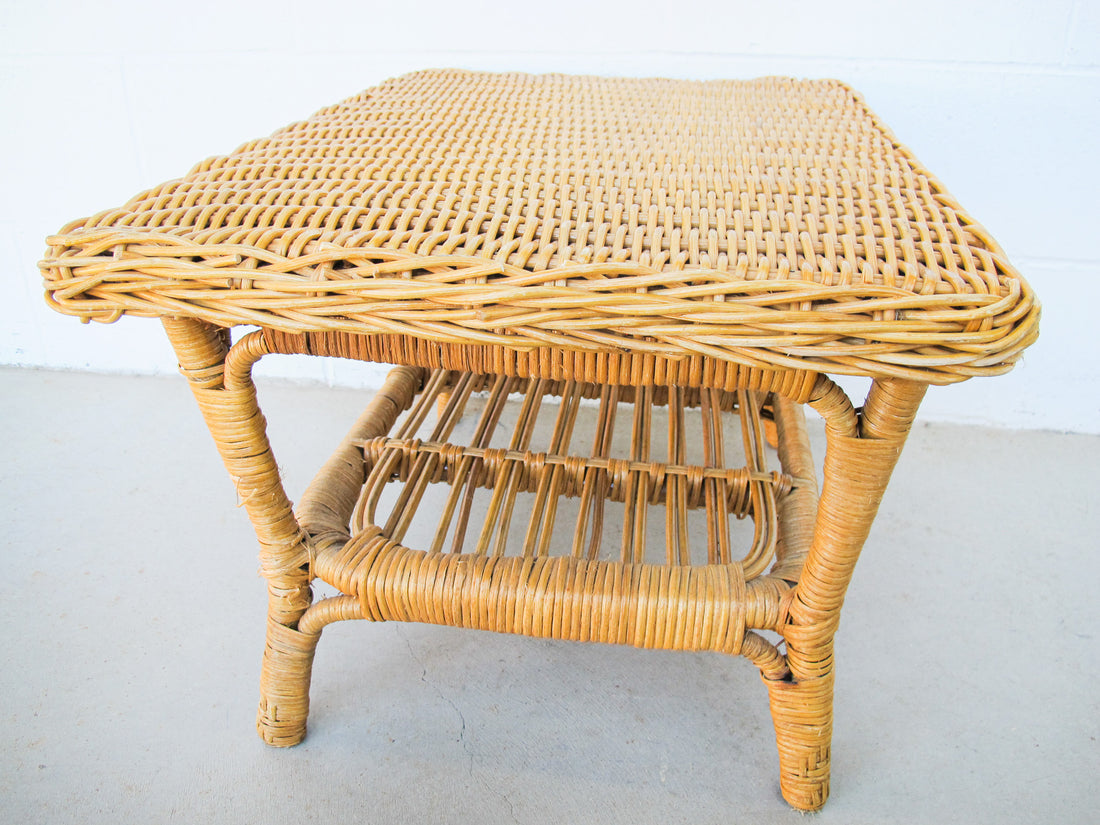 Woven Two-Tier Wicker Rattan Coffee Table