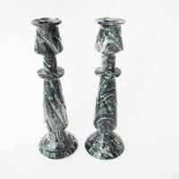Tall Moody Black and White Swirl Onyx Candle Holders - Set of 2