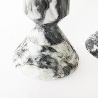 Tall Moody Black and White Swirl Onyx Candle Holders - Set of 2