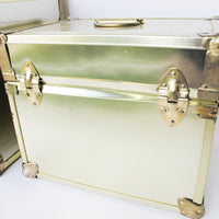 Metallic Chrome and Brass Sheet Metal Wood Trunks (Each Sold Separately)