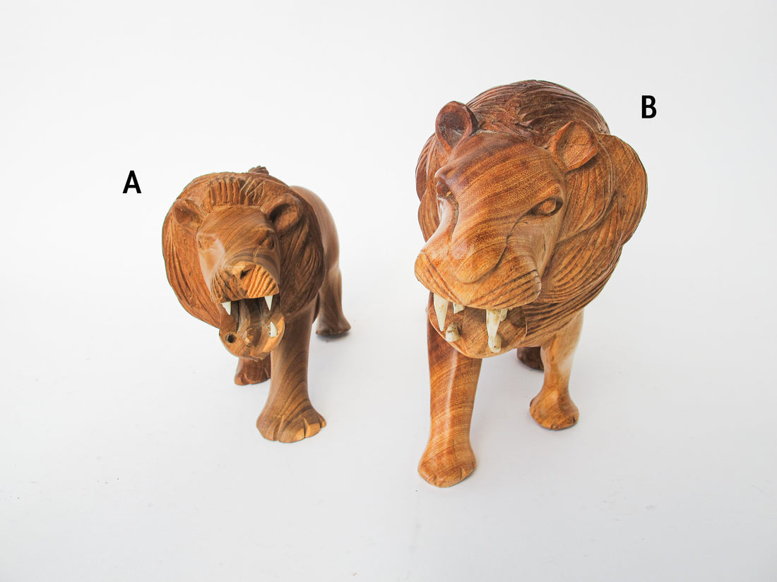 Handcarved Wood Lion Figures (Each Sold Separately)