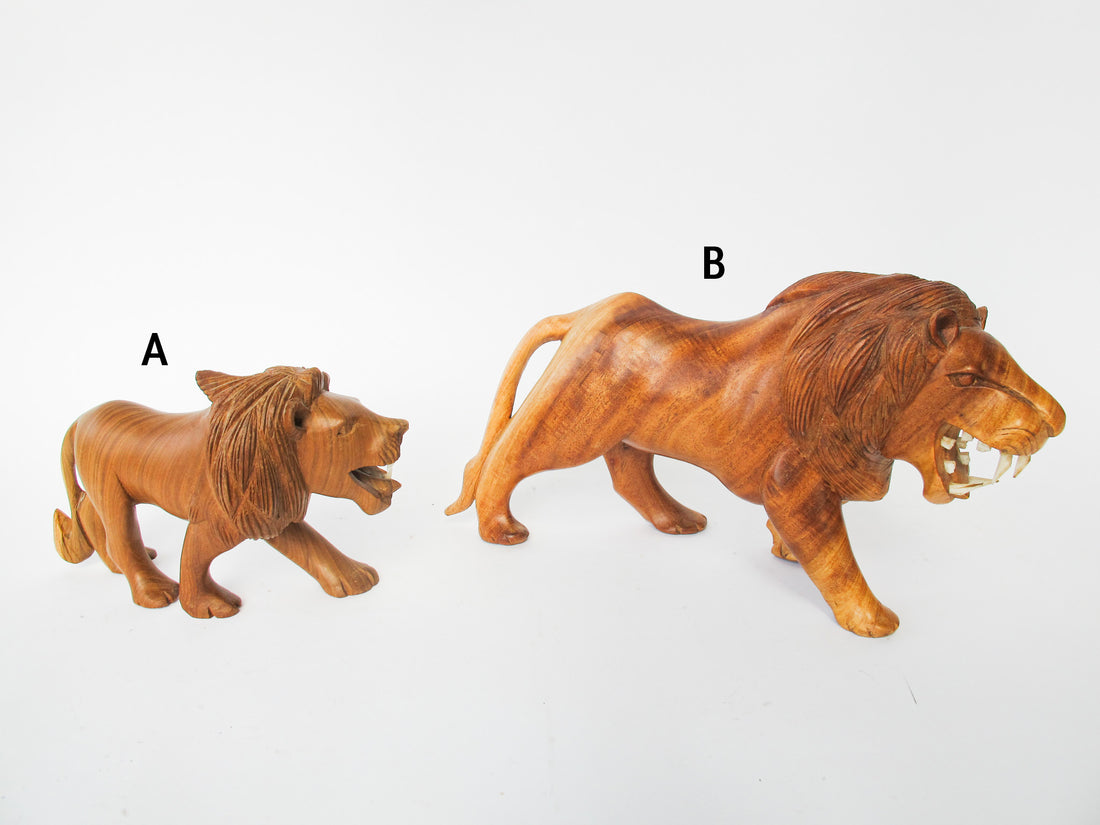 Handcarved Wood Lion Figures (Each Sold Separately)