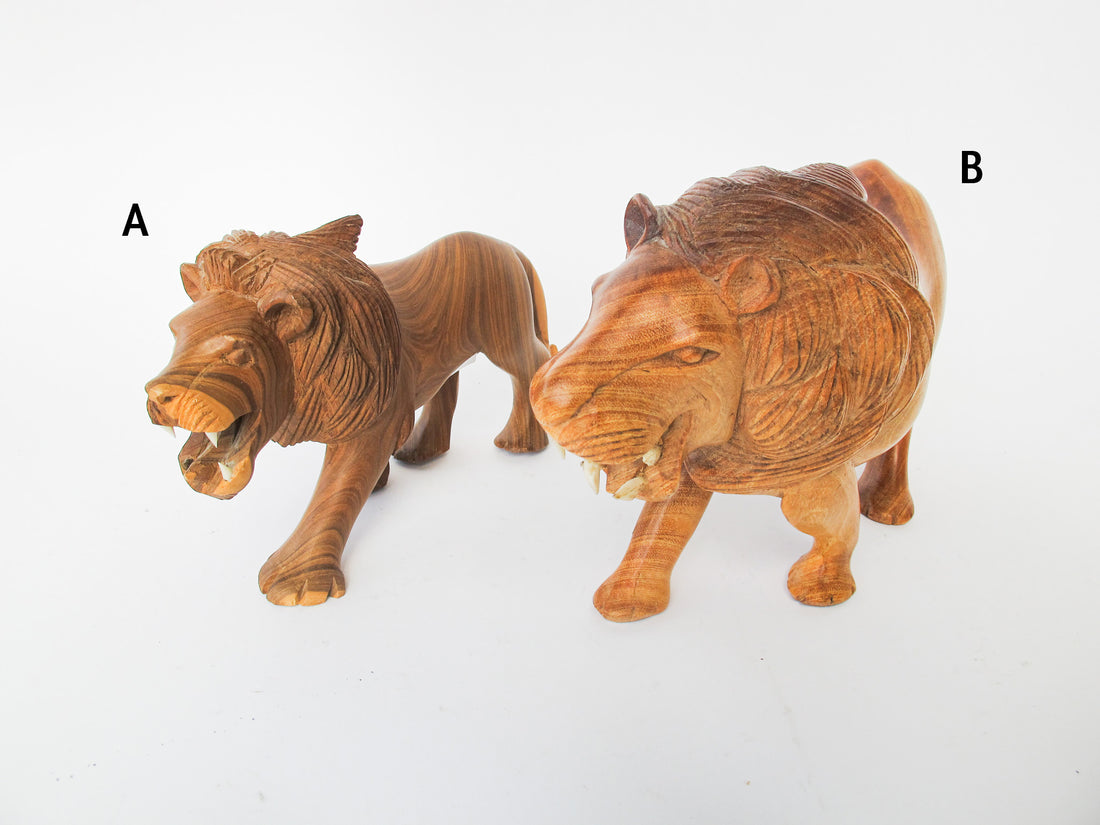 Handcarved Wood Lion Figures (Each Sold Separately)