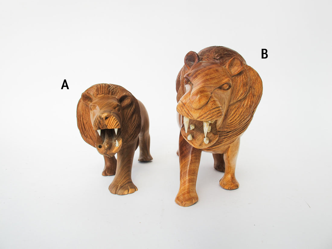 Handcarved Wood Lion Figures (Each Sold Separately)