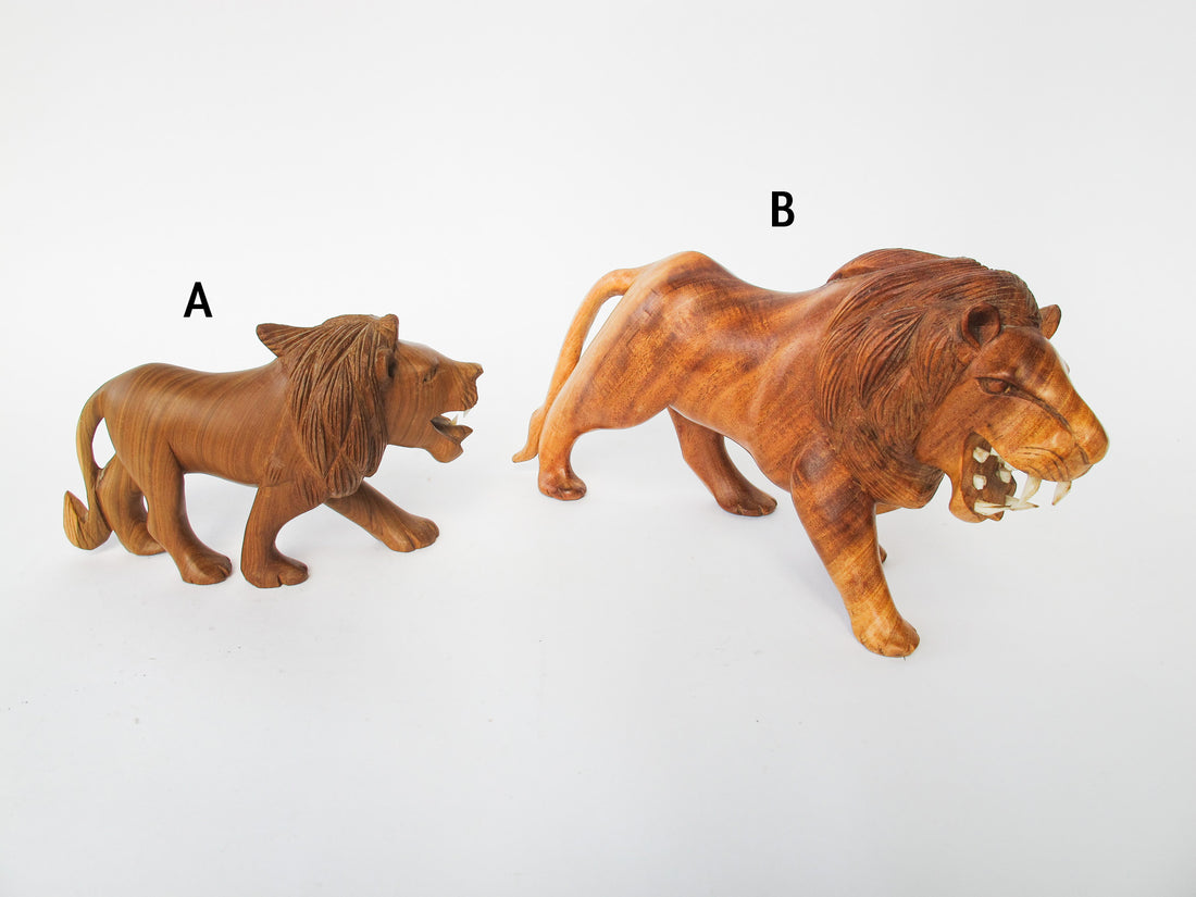 Handcarved Wood Lion Figures (Each Sold Separately)