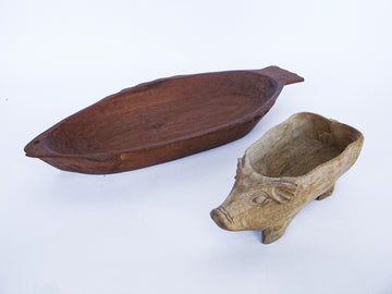 Carved Wood Pig and Fish Bowls Vintage