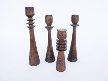 Teak Wood Candle Stick Holders Set of 4