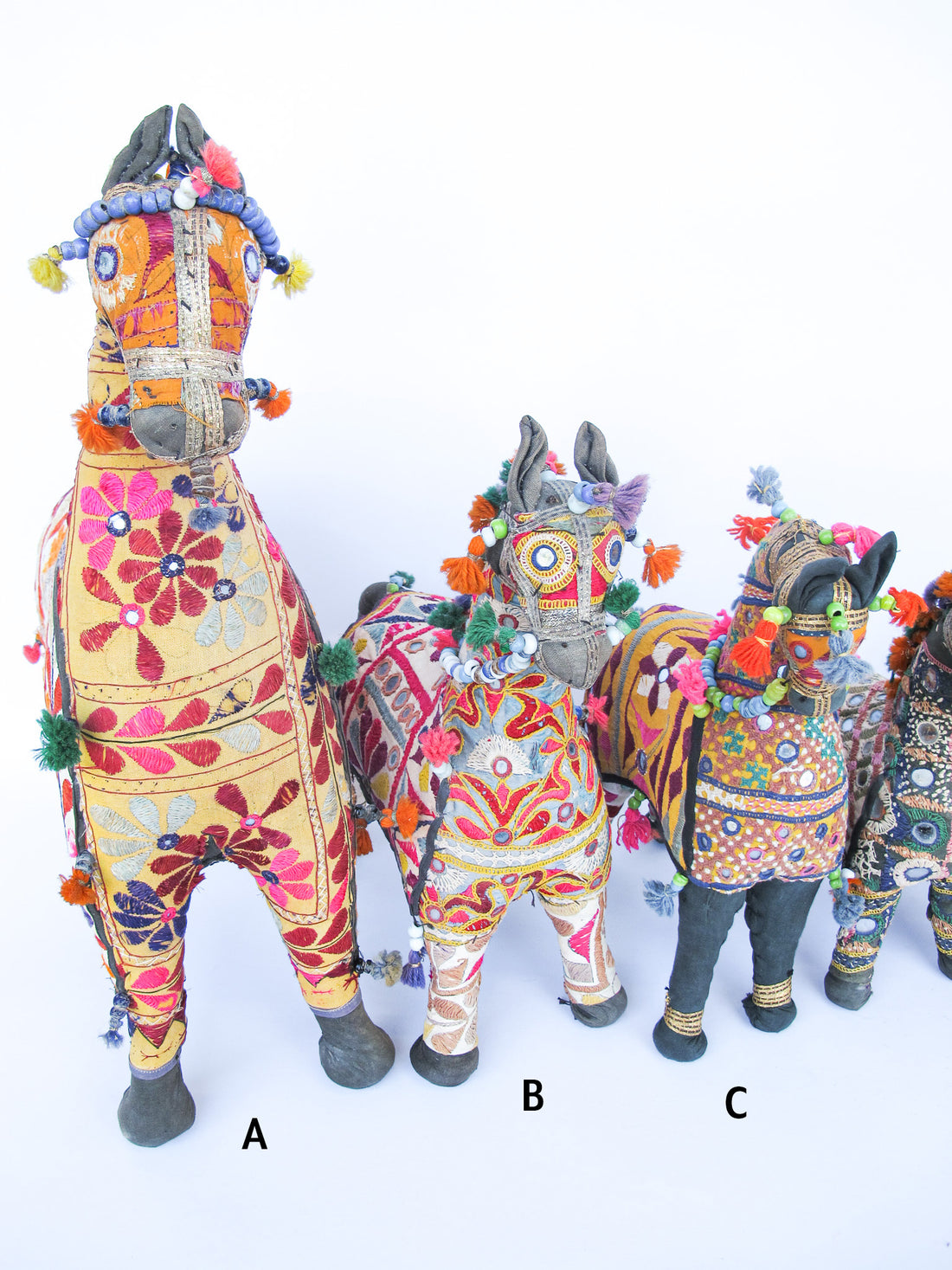 Rajasthani Fabric stuffed Horses Vintage Embroidered Animals India (Sold Separately)