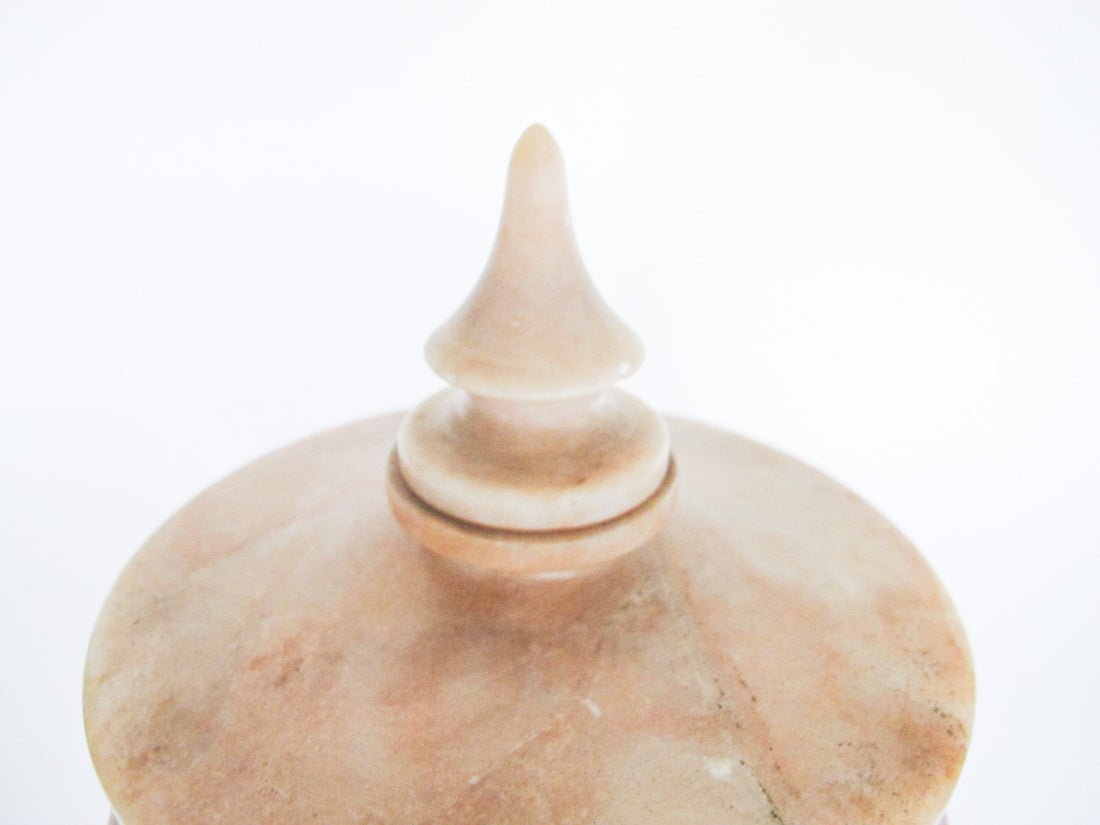 Pink Lidded Marble Alabaster Canister Jar Dish Vintage Antique