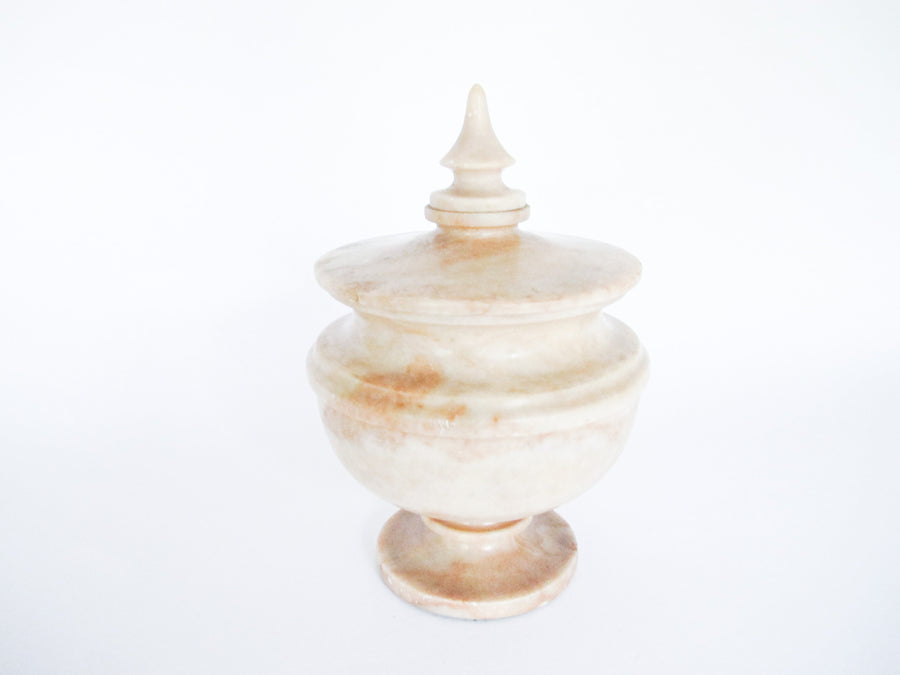 Pink Lidded Marble Alabaster Canister Jar Dish Vintage Antique