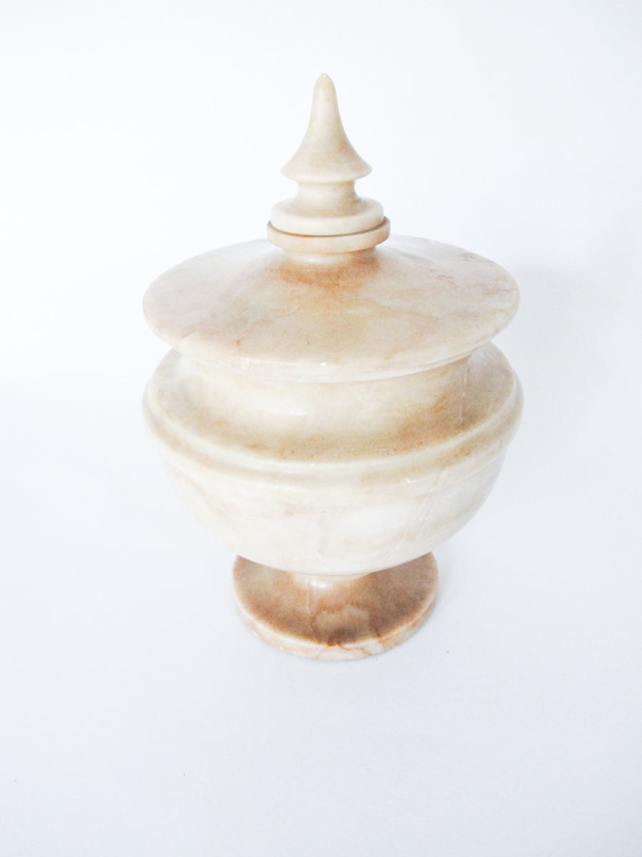 Pink Lidded Marble Alabaster Canister Jar Dish Vintage Antique