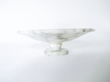 Stone Carved Pedestal Dish White with Black Marbling