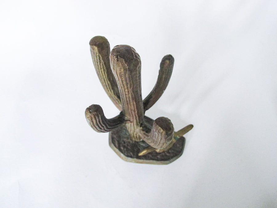 Brass Saguaro Cactus and Roadrunner Sculpture Statue