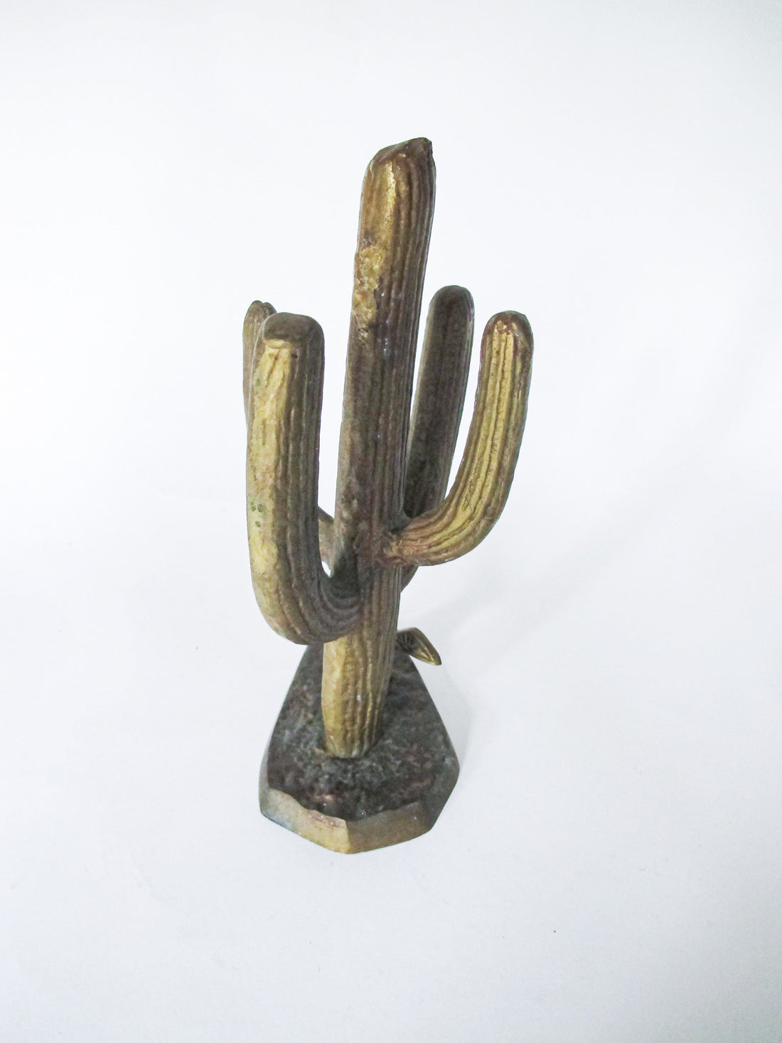 Brass Saguaro Cactus and Roadrunner Sculpture Statue