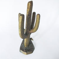 Brass Saguaro Cactus and Roadrunner Sculpture Statue