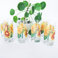 Set of 6 drinking glasses Vintage sunflower tumblers