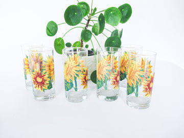Set of 6 drinking glasses Vintage sunflower tumblers