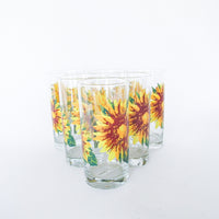 6 Vintage Sunflower Tumblers Water Glasses
