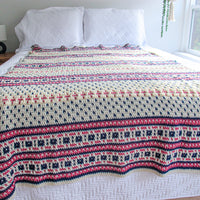 Knitted Scandinavian Style Blanket Pink Navy and White