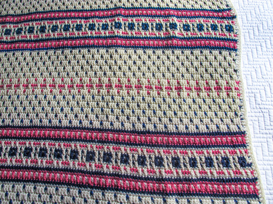 Knitted Blanket Woven Scandinavian Pink Navy and White
