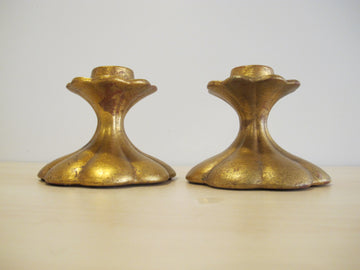 Candlestick Holders Gold Painted Ceramic 552 USA signed Vintage Freeman McFarlin pottery