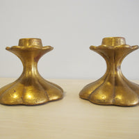 Candlestick Holders Gold Painted Ceramic 552 USA signed Vintage Freeman McFarlin pottery