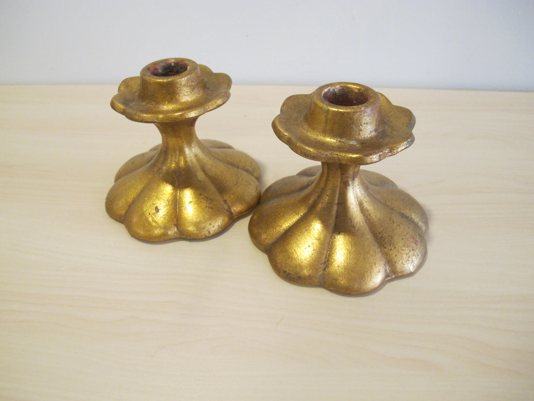Candlestick Holders Gold Painted Ceramic 552 USA signed Vintage Freeman McFarlin pottery