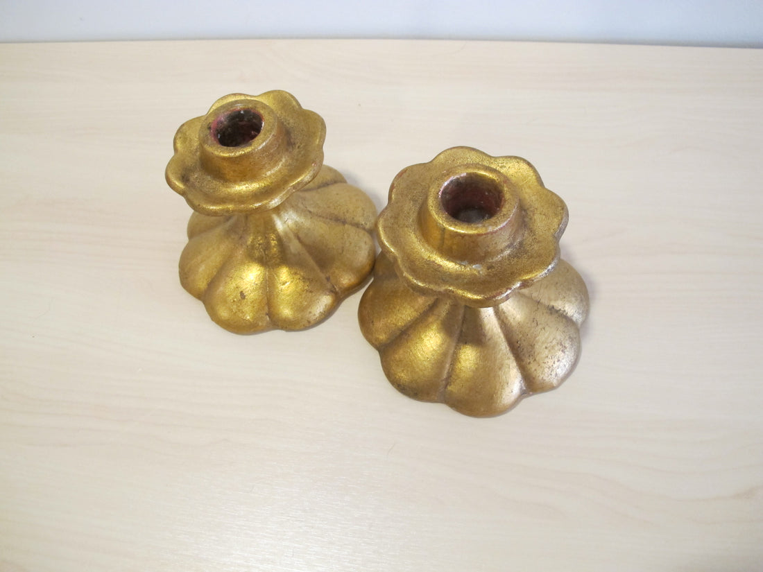 Candlestick Holders Gold Painted Ceramic 552 USA signed Vintage Freeman McFarlin pottery