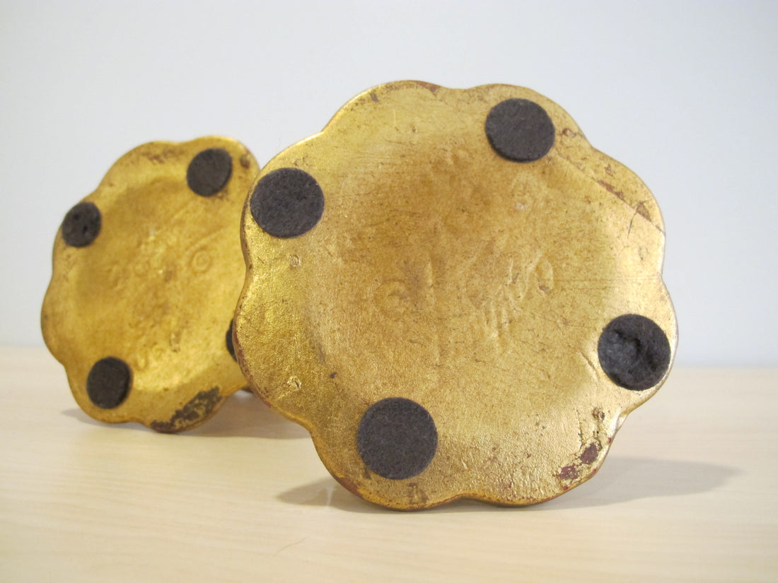 Candlestick Holders Gold Painted Ceramic 552 USA signed Vintage Freeman McFarlin pottery