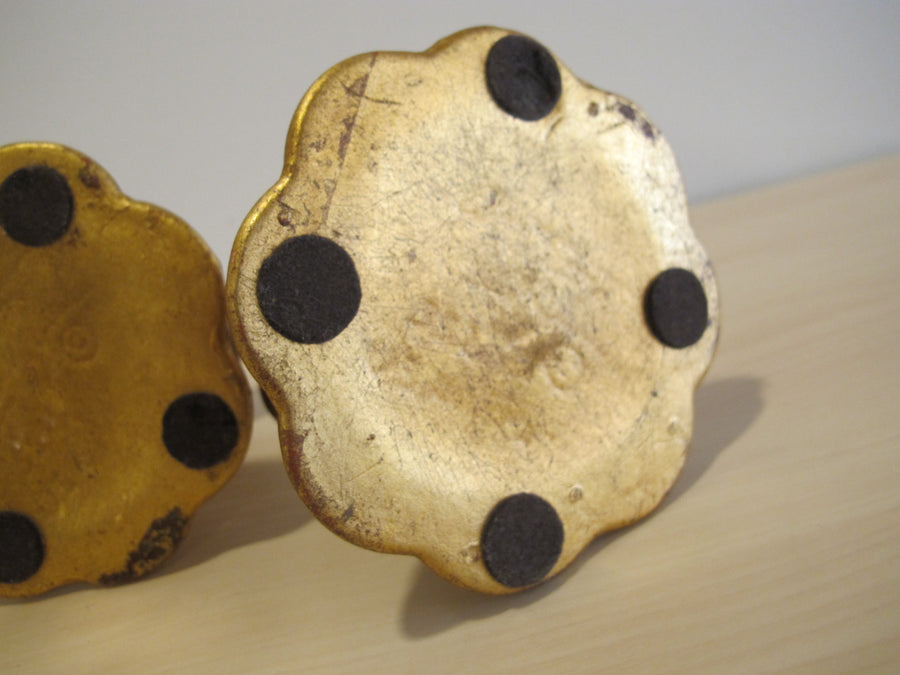 Candlestick Holders Gold Painted Ceramic 552 USA signed Vintage Freeman McFarlin pottery