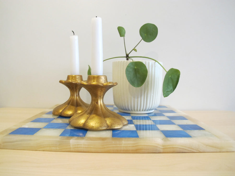 Candlestick Holders Gold Painted Ceramic 552 USA signed Vintage Freeman McFarlin pottery