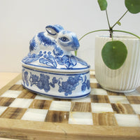 Porcelain Bunny Rabbit Box Blue and White Porcelain
