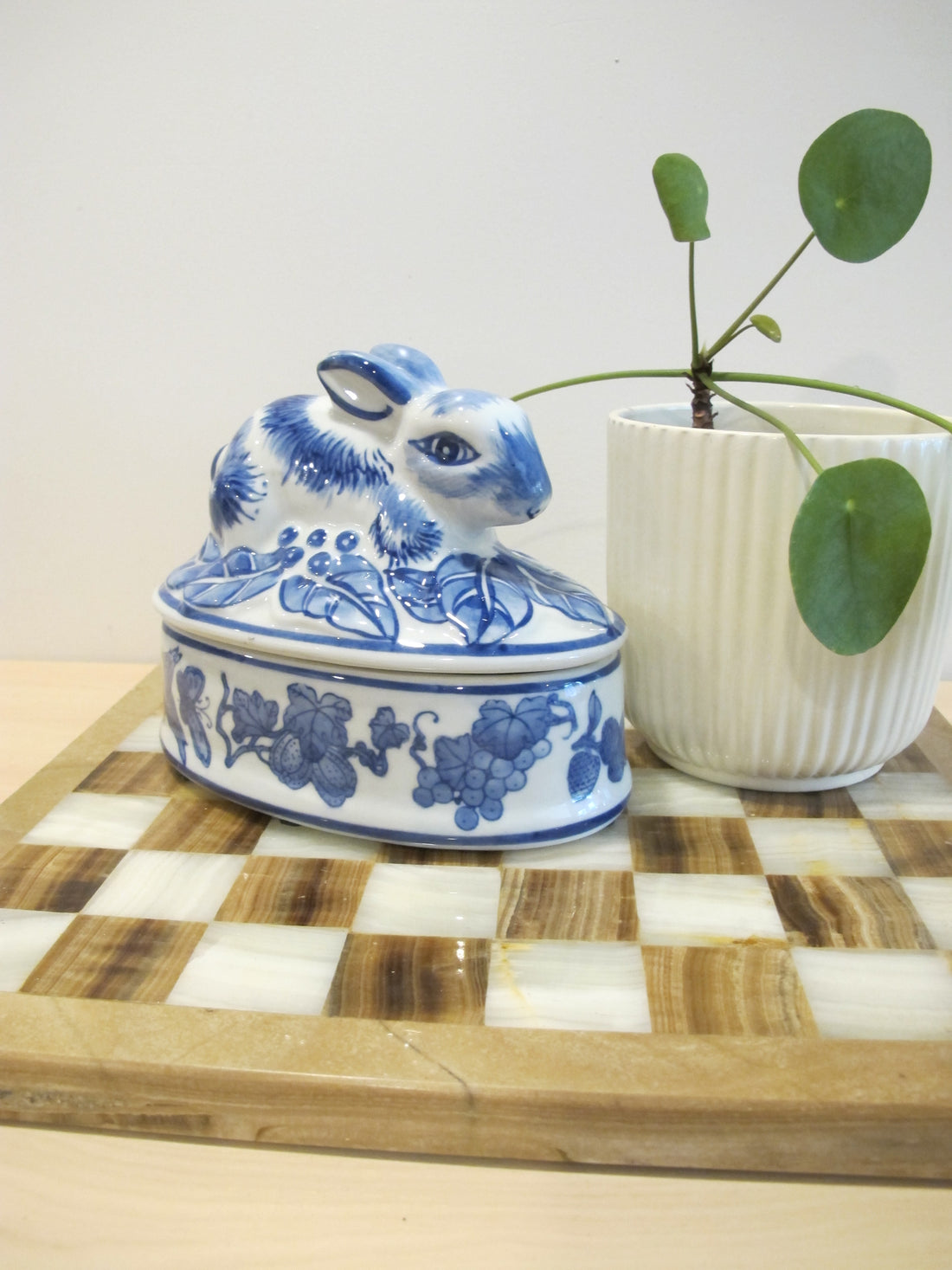 Porcelain Bunny Rabbit Box Blue and White Porcelain