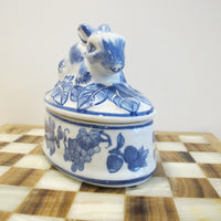 Porcelain Bunny Rabbit Box Blue and White Porcelain