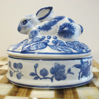 Porcelain Bunny Rabbit Box Blue and White Porcelain