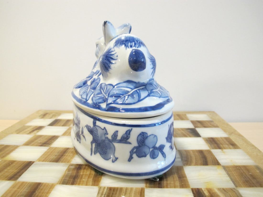 Porcelain Bunny Rabbit Box Blue and White Porcelain