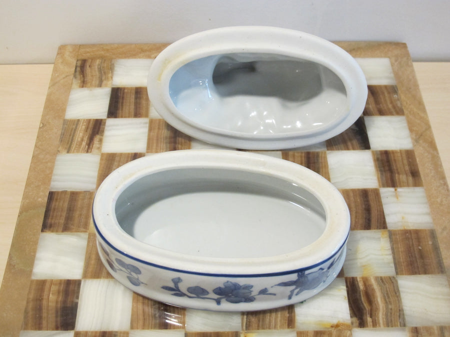 Porcelain Bunny Rabbit Box Blue and White Porcelain