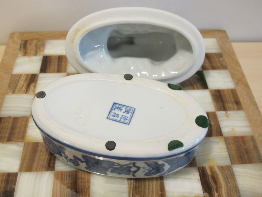 Porcelain Bunny Rabbit Box Blue and White Porcelain