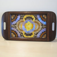 Butterfly Wing Tray From Brazil with Hand Carved Wood Frame and Glass Top