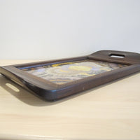 Butterfly Wing Tray From Brazil with Hand Carved Wood Frame and Glass Top