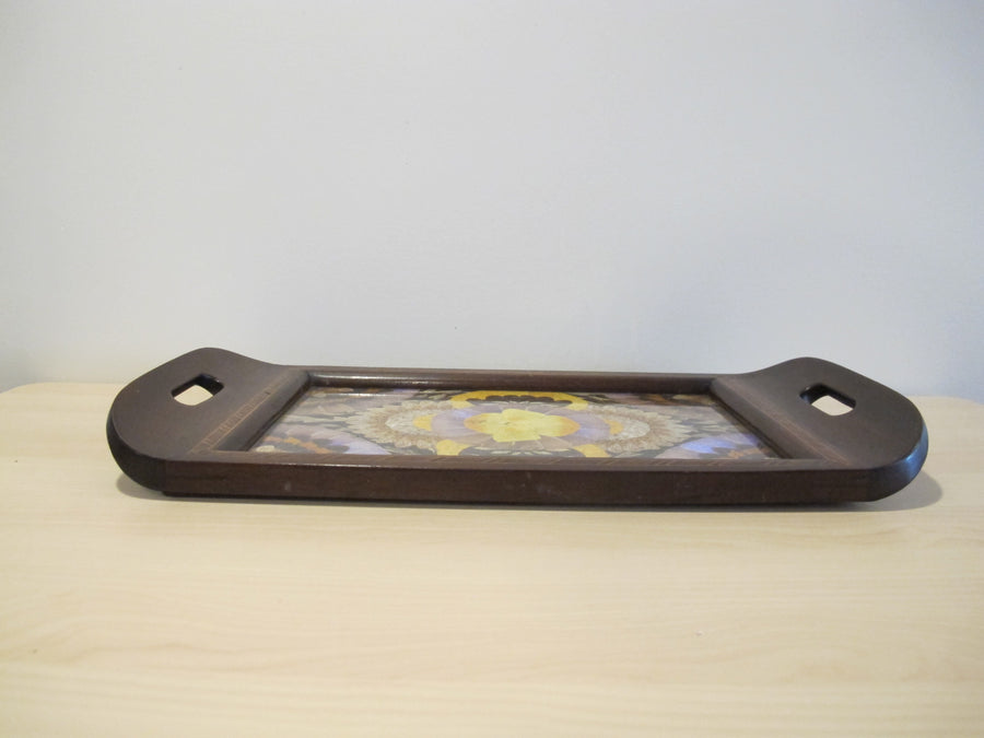 Butterfly Wing Tray From Brazil with Hand Carved Wood Frame and Glass Top