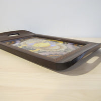 Butterfly Wing Tray From Brazil with Hand Carved Wood Frame and Glass Top