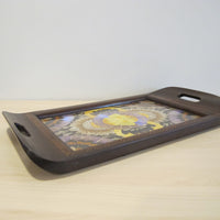 Butterfly Wing Tray From Brazil with Hand Carved Wood Frame and Glass Top