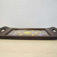 Butterfly Wing Tray From Brazil with Hand Carved Wood Frame and Glass Top