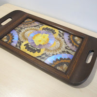 Butterfly Wing Tray From Brazil with Hand Carved Wood Frame and Glass Top