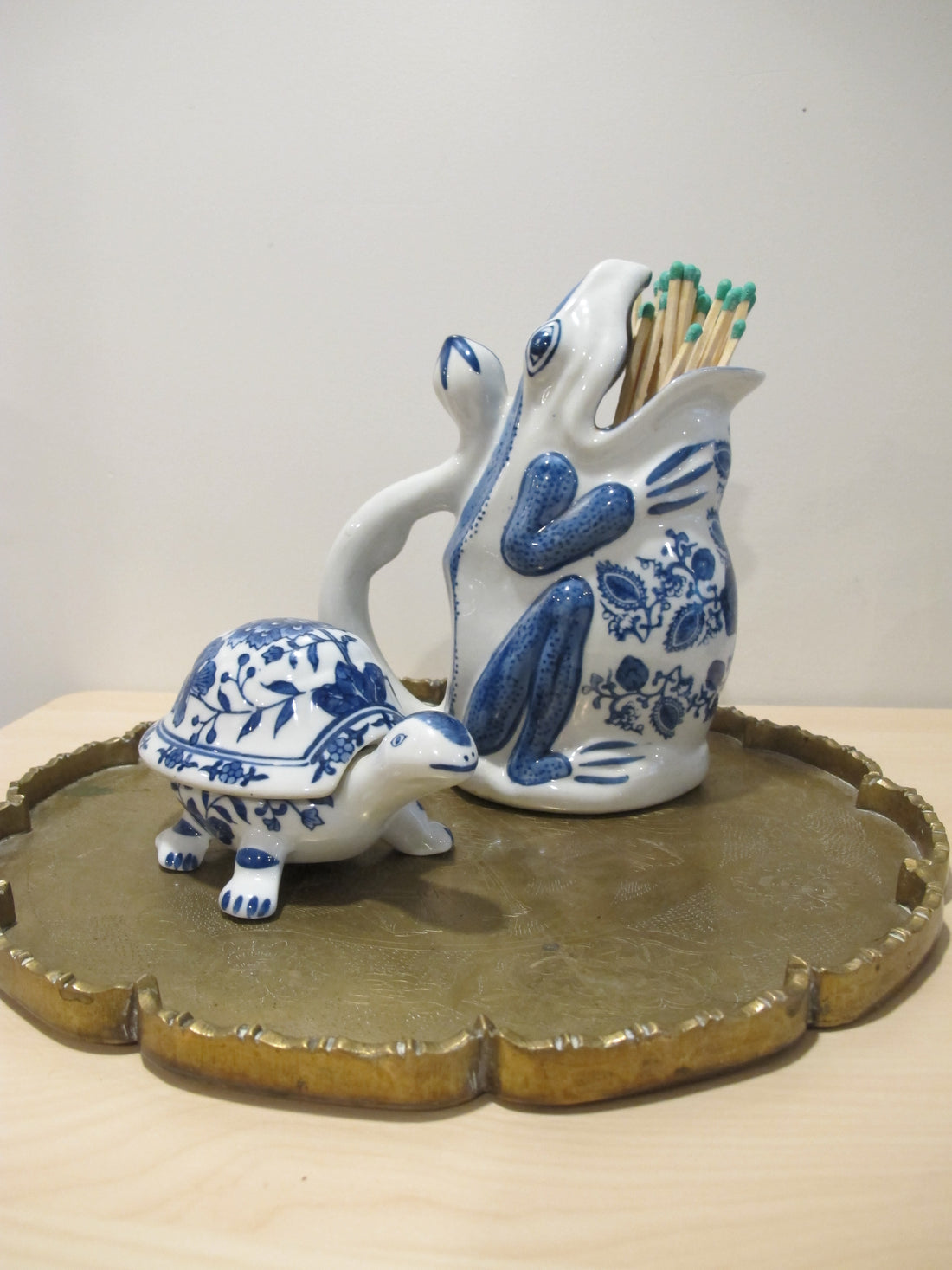 Porcelain Vase Boxes Blue and White Fish Frog Turtle (Sold individually)