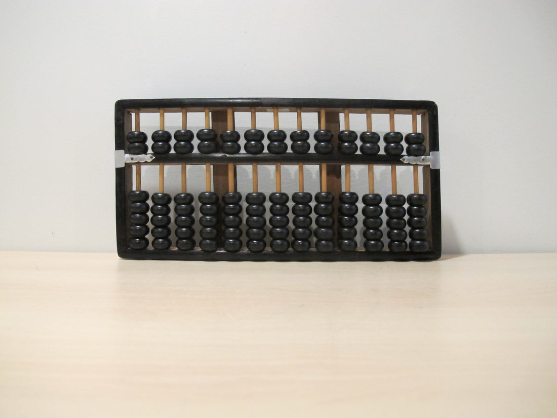 Wood Abacus Vintage Metal and Black Enamel Wood 1976