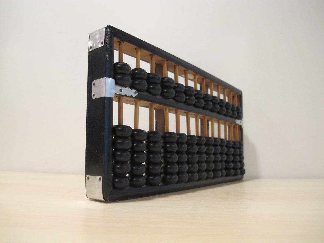 Wood Abacus Vintage Metal and Black Enamel Wood 1976