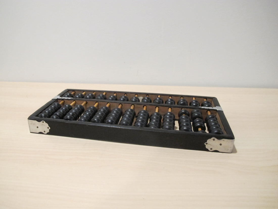Wood Abacus Vintage Metal and Black Enamel Wood 1976