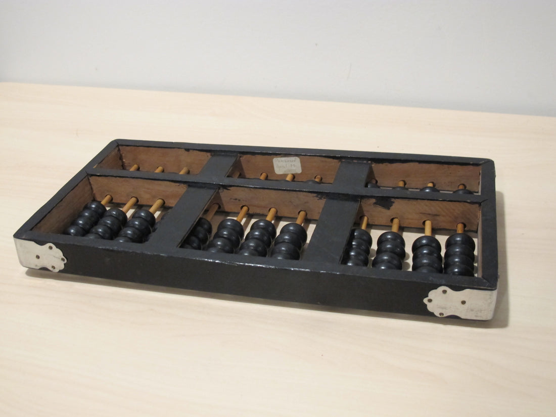 Wood Abacus Vintage Metal and Black Enamel Wood 1976